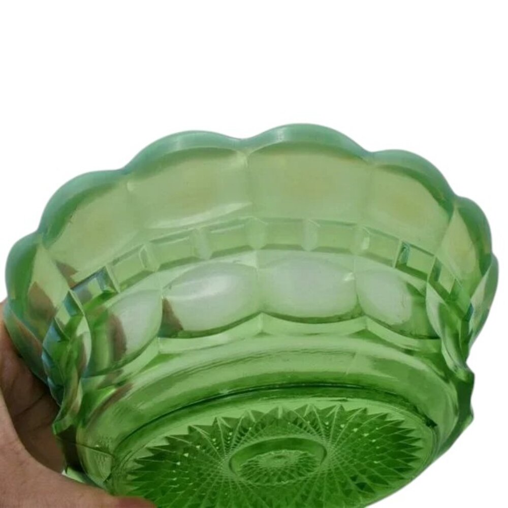Antique Northwoods Regal Green Opalescent Berry Bowl Vintage Green White - Picture 7 of 11